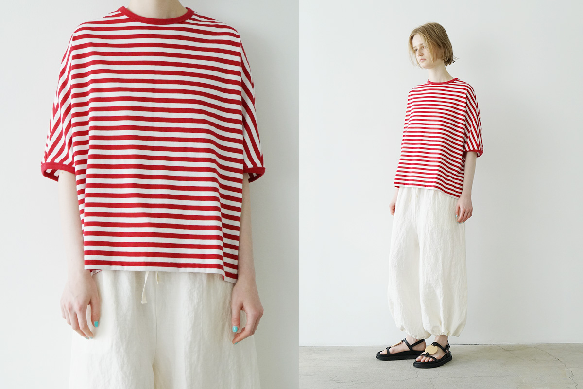Mochi モチ border puff t-shirt ボーダーパフティシャツ