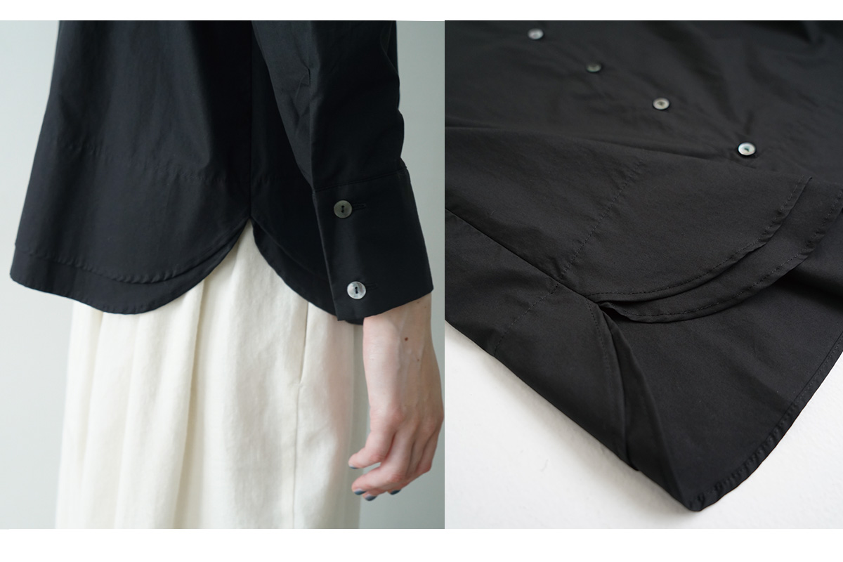 Mochiモチfinx cotton double slit shirt [black/ma25-b-01] 