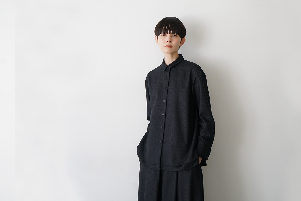 Mochiモチdouble slit shirt [dark gray/ma25-b-01] 