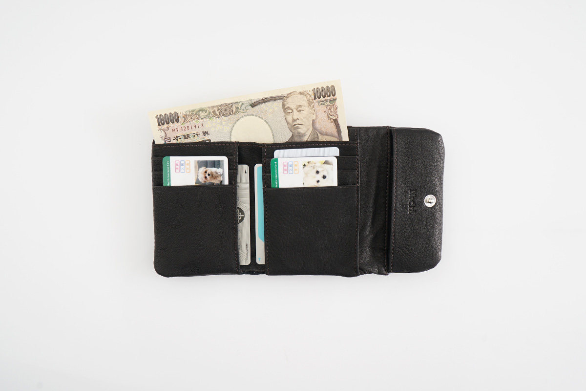 Mochiモチtrifold wallet (dark brown/ma-pro-28)鹿革 3つ折り財布