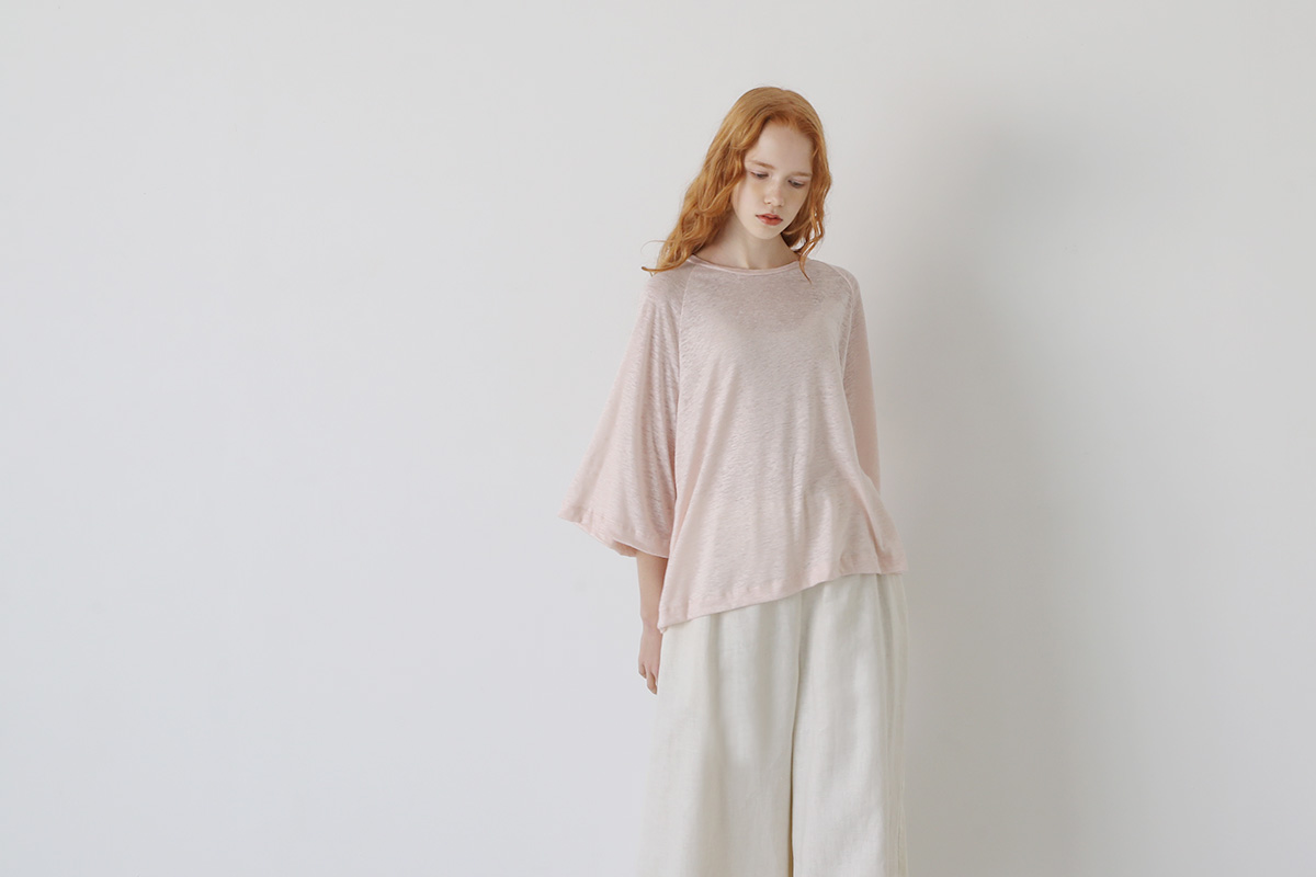 Mochi raglan sleeve linen t-shirt [ms23-kn-02/pink]