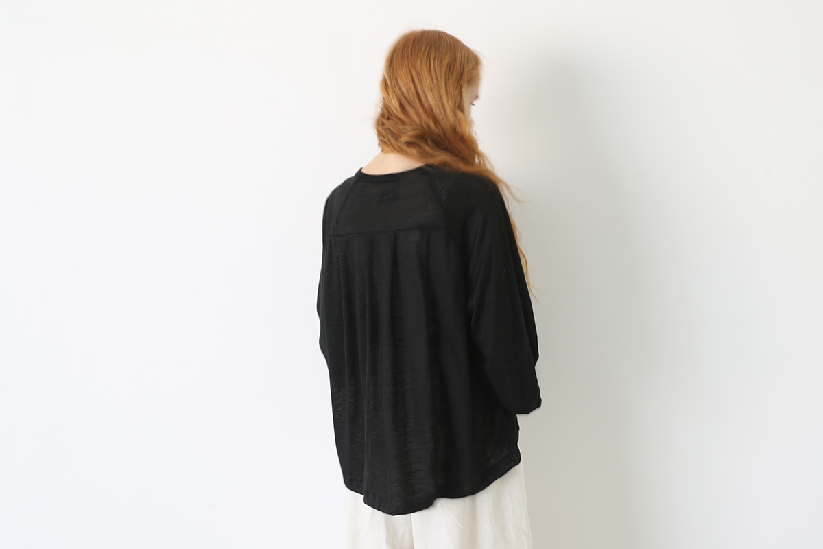Mochi raglan sleeve linen t-shirt [ms23-kn-02/black]