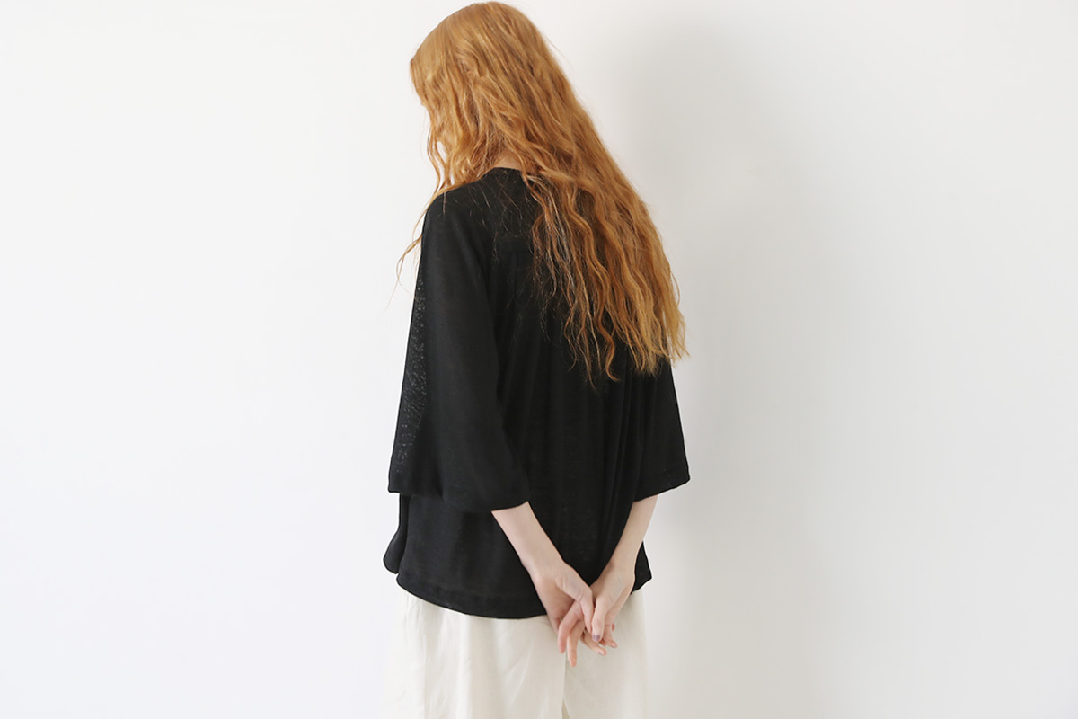 Mochi raglan sleeve linen t-shirt [ms23-kn-02/black]
