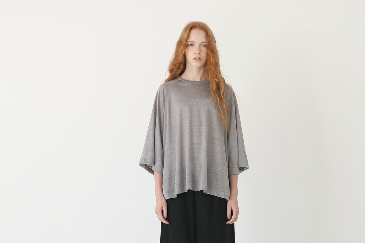 Mochi raglan sleeve linen t-shirt [ms23-kn-02/grey]