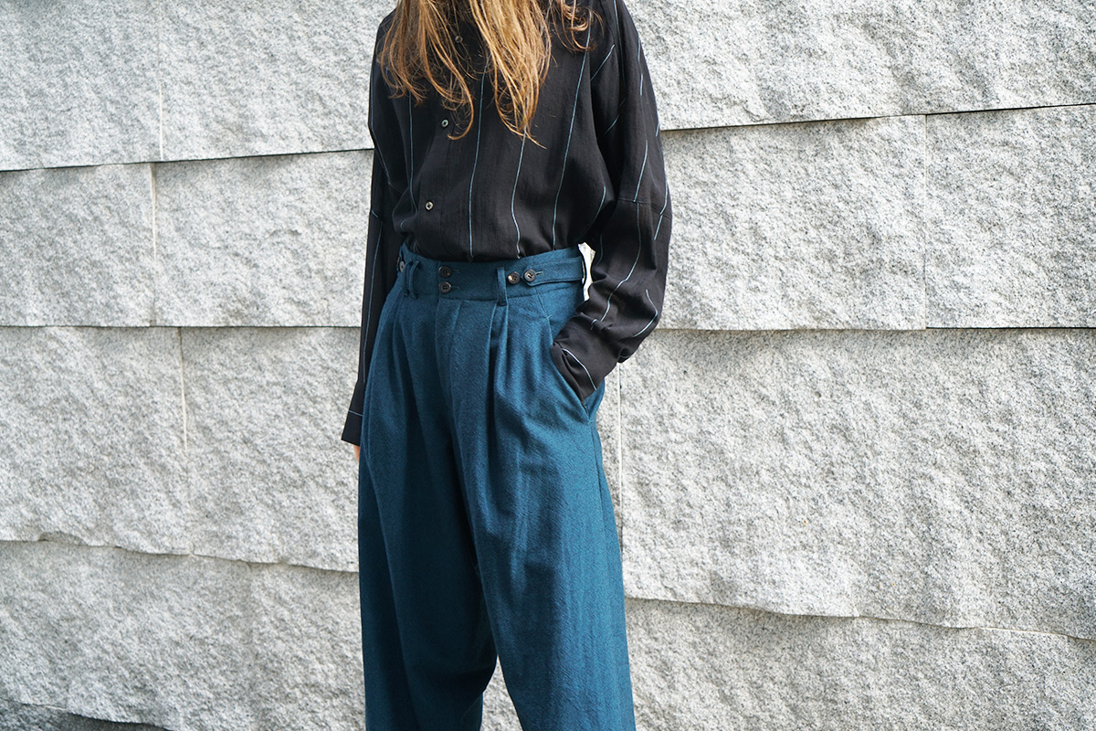 YANTOR ヤントル Turquoise Wool 2tuck Wide Pants [Y235PT02 