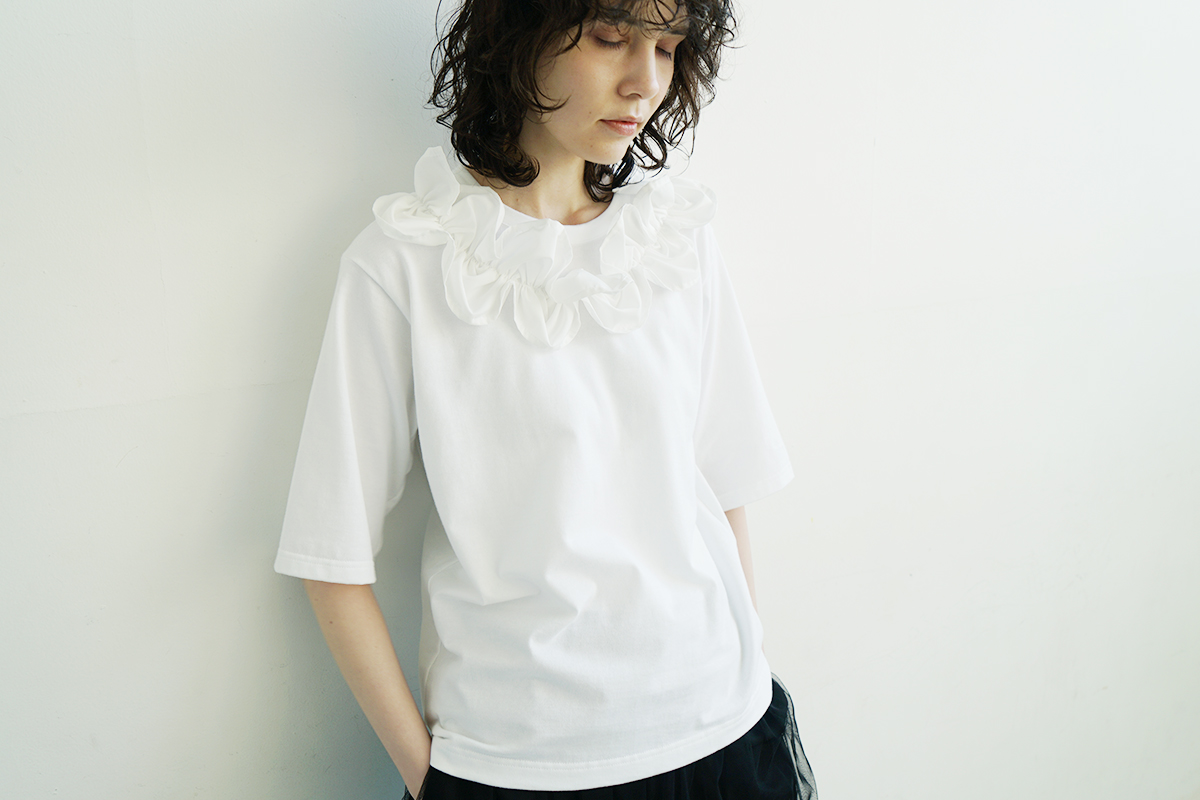 MIYAO ミヤオtops [MATS-05/WHITE×WHITE]フリル ティーシャツ