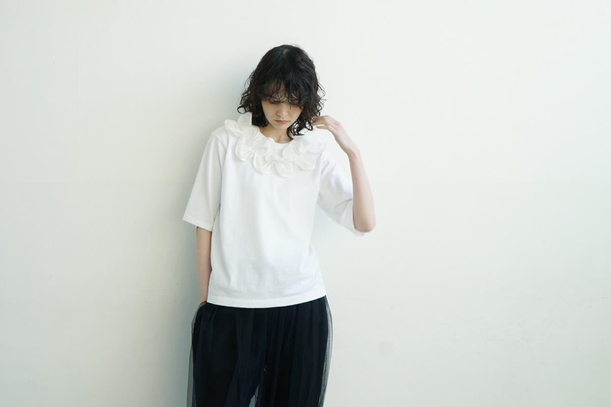 MIYAO ミヤオtops [MATS-05/WHITE×WHITE]フリル ティーシャツ