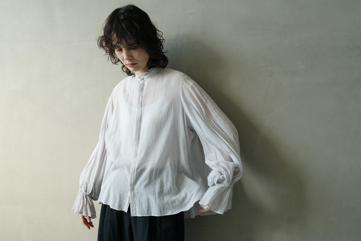 suzuki takayuki, スズキタカユキ, bishop-sleeve blouse [S-241-07/ice grey],  ビショップ・スリーブ ブラウス
