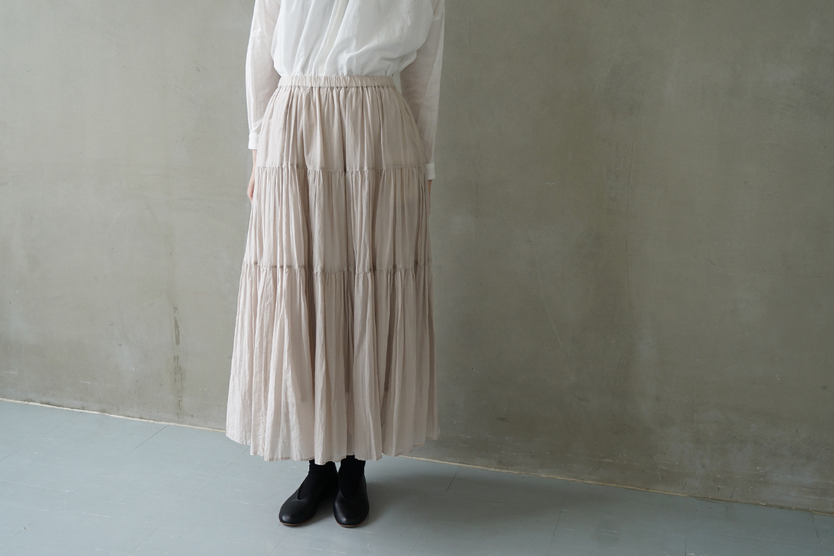 suzuki takayuki, スズキタカユキ, tiered skirt [S241-41/ice grey], ティアードスカート