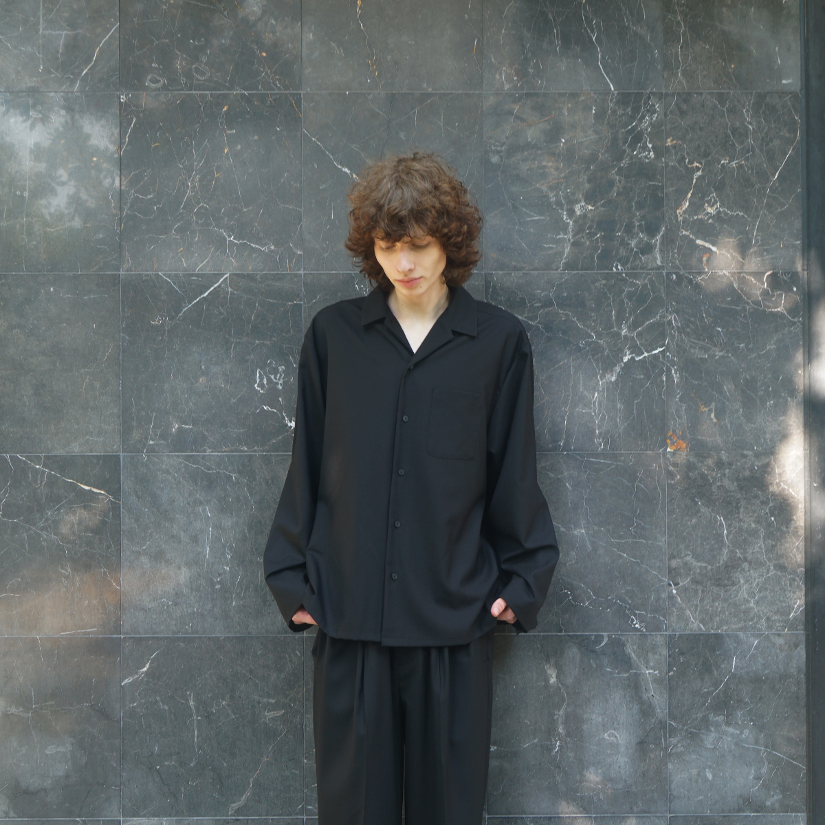 VU / ヴウ open collar over shirt [BLACK］vu-sht-010