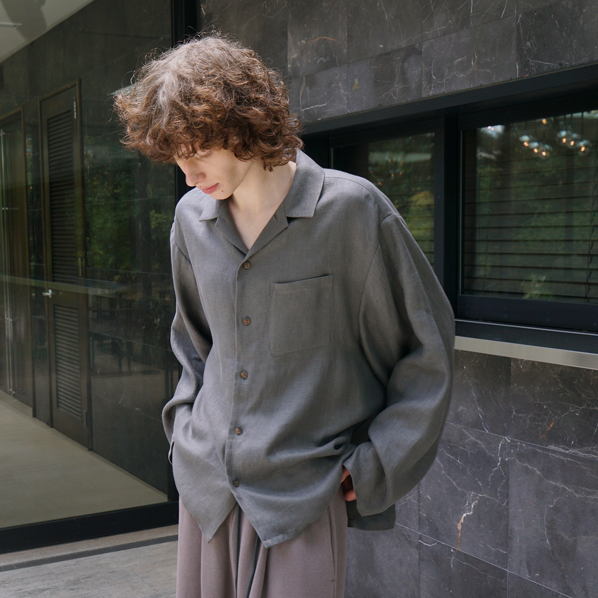 VU / ヴウ open collar over shirt [GREIGE］vu-sht-010