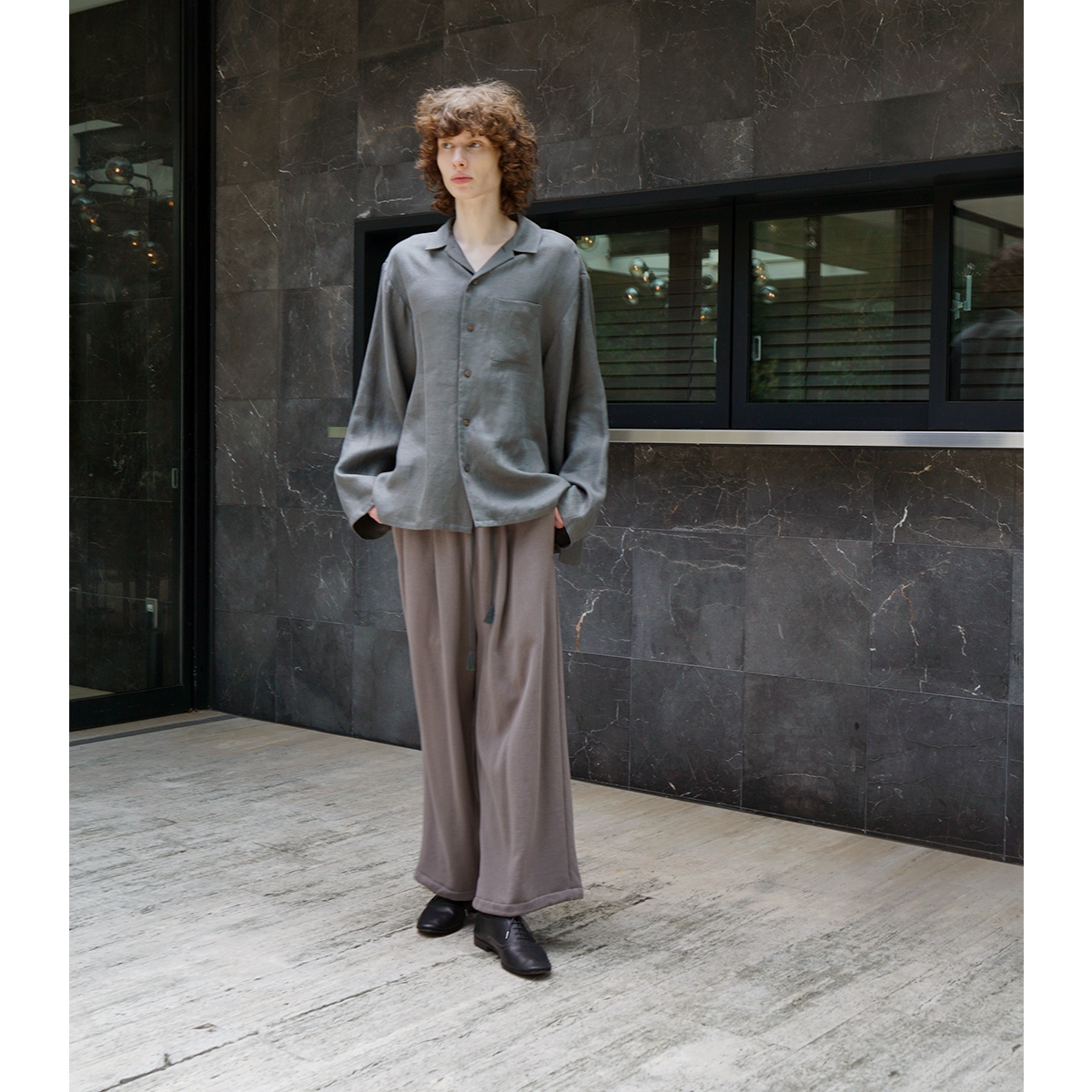 VU / ヴウ open collar over shirt [GREIGE］vu-sht-010