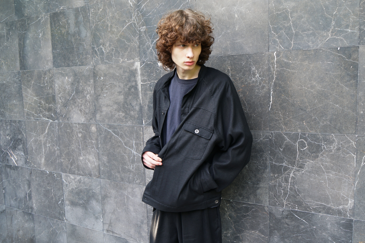 VU / ヴウ stand collar work jakect silk linen [BLACK] vu-blu-008