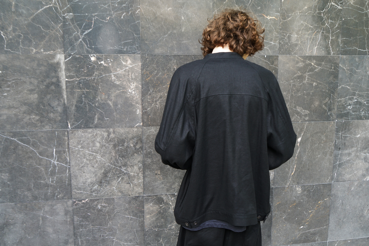VU / ヴウ stand collar work jakect silk linen [BLACK] vu-blu-008