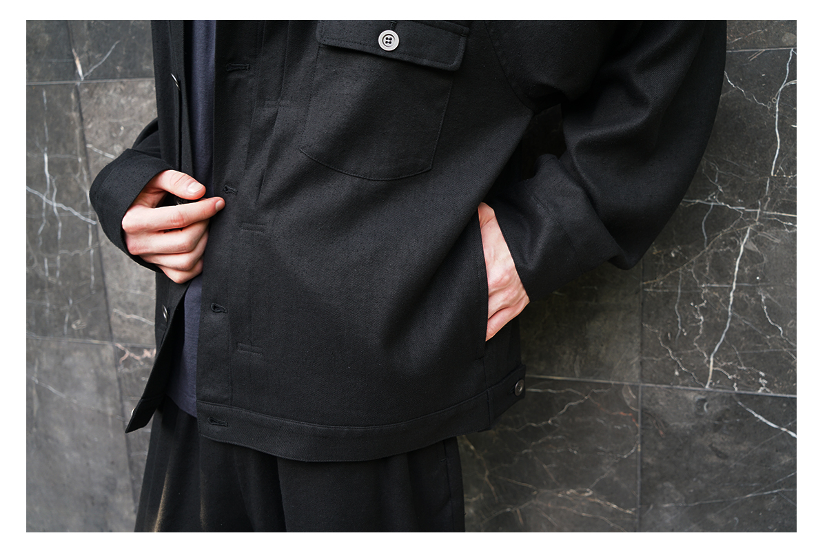 VU / ヴウ stand collar work jakect silk linen [BLACK] vu-blu-008