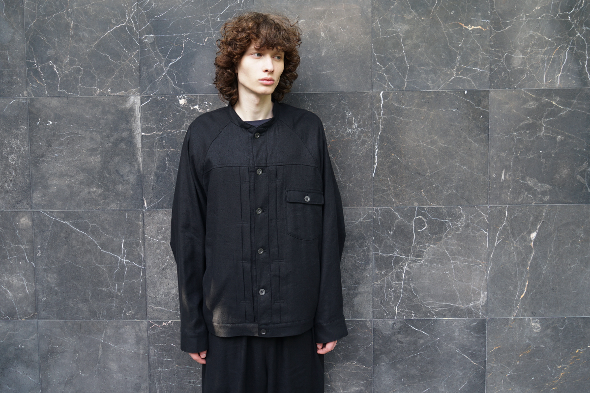 VU / ヴウ stand collar work jakect silk linen [BLACK] vu-blu-008