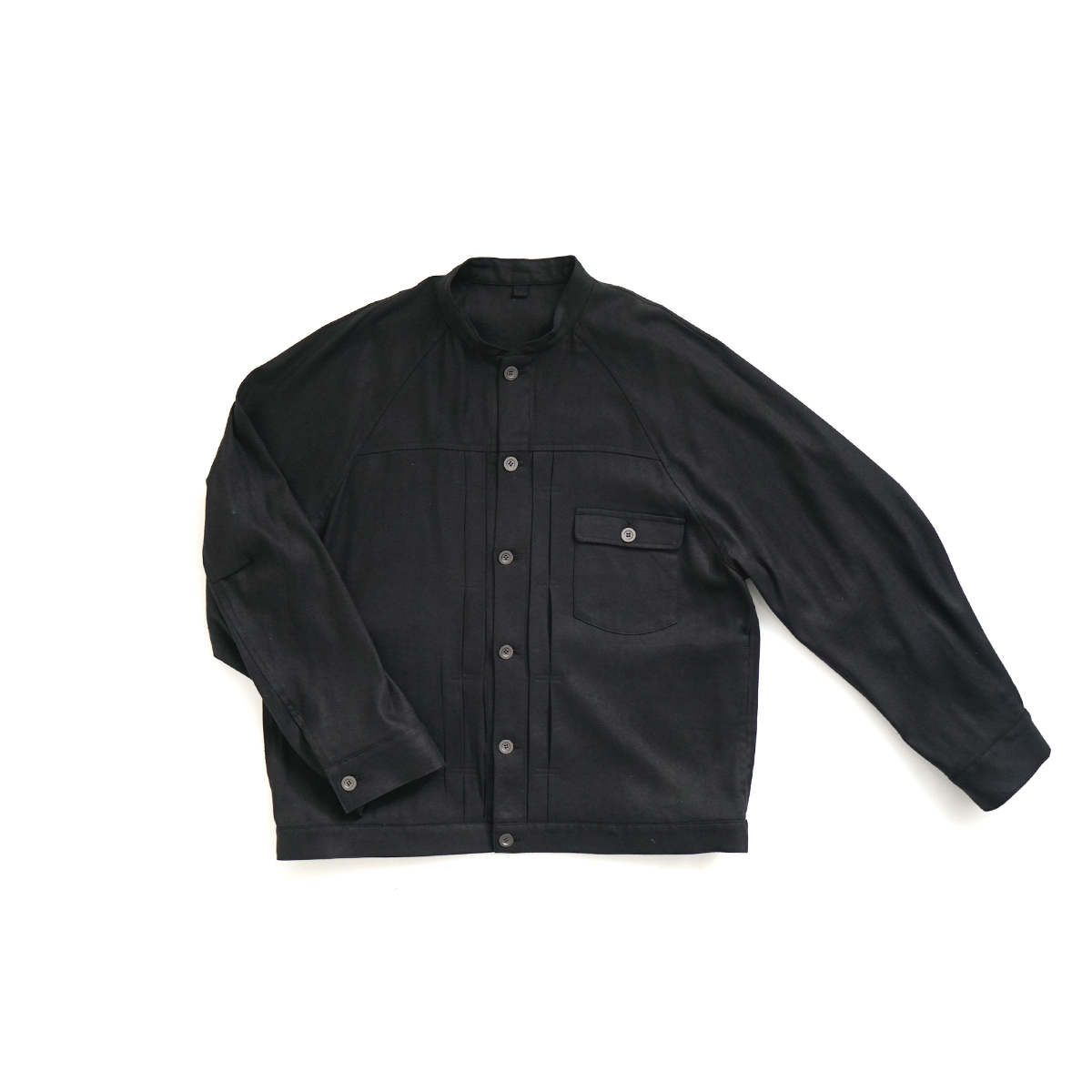VU / ヴウ stand collar work jakect silk linen [BLACK] vu-blu-008