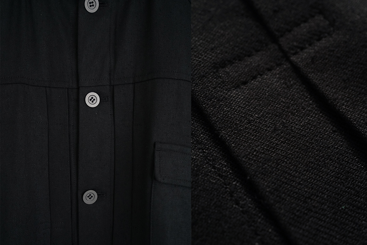 VU / ヴウ stand collar work jakect silk linen [BLACK] vu-blu-008
