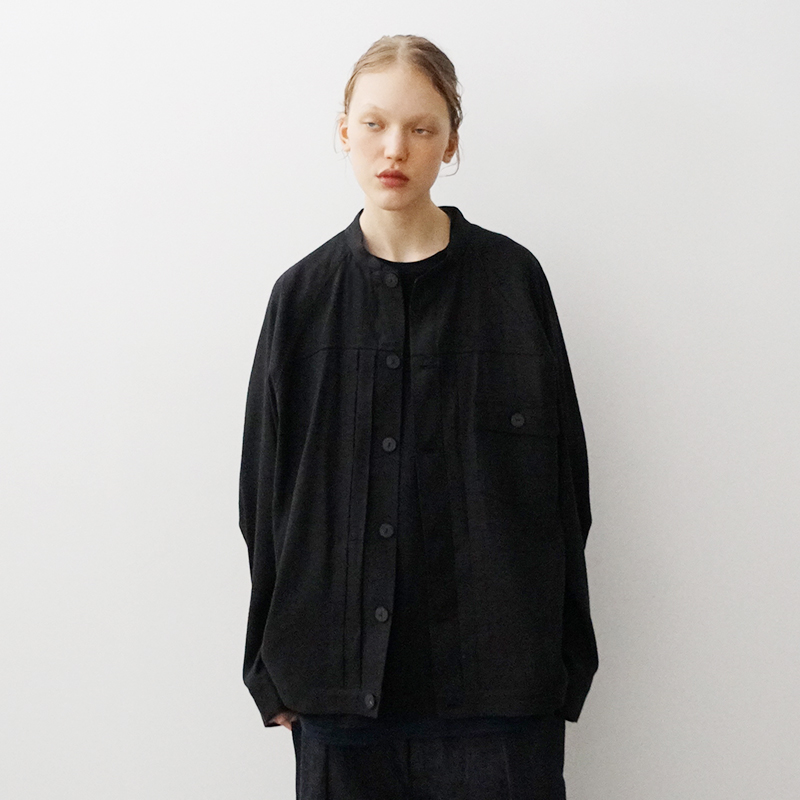 VU / ヴウ stand collar work jakect silk linen [BLACK] vu-blu-008