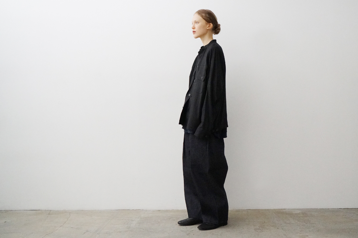 VU / ヴウ stand collar work jakect silk linen [BLACK] vu-blu-008