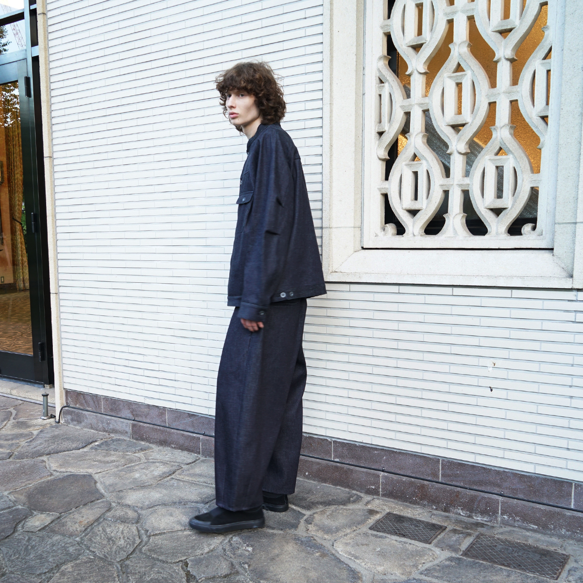 VU / ヴウ denim tuck wide cropped pants [DEEP BLUE] vu-pnt-012