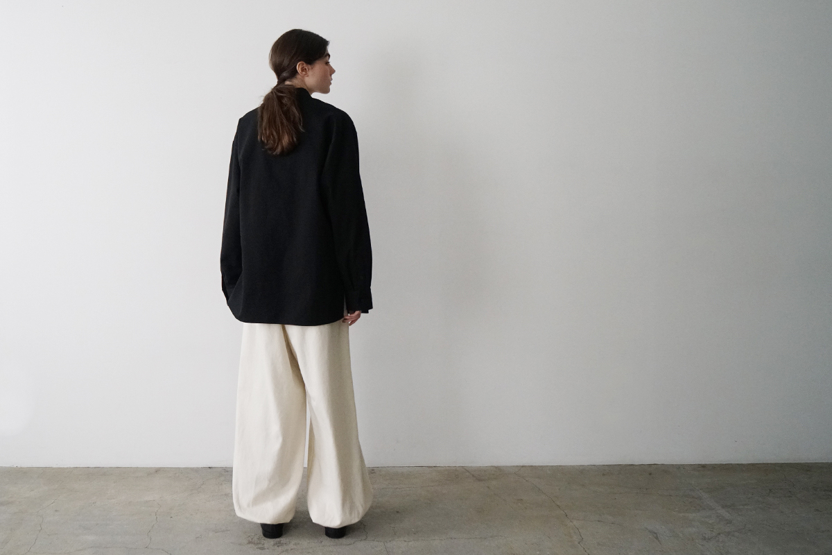 VUm wide stand collar shirts COTTON WOOL BLACK vu-sht-008 バックスタイル