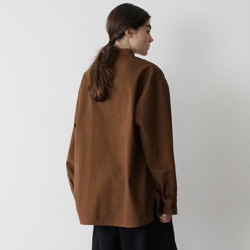 VUm wide stand collar shirts COTTON WOOL BROWN vu-sht-008 バックスタイル