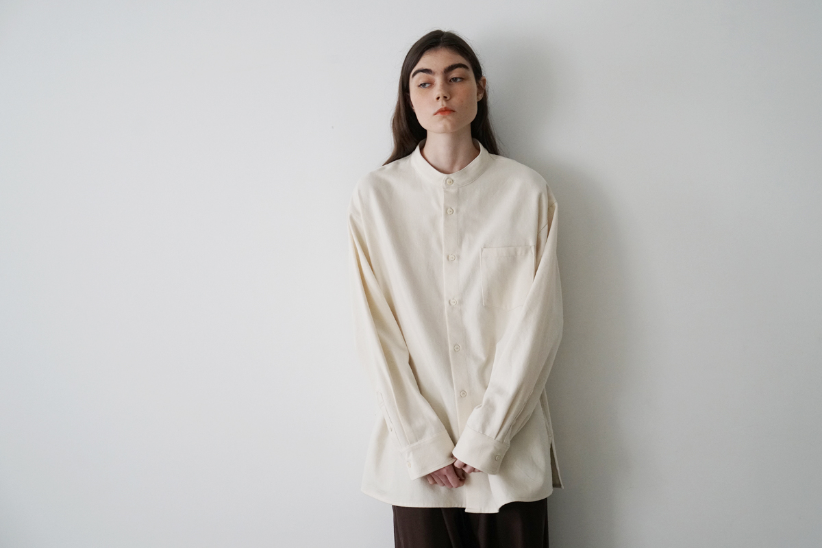 VUm wide stand collar shirts COTTON WOOL OFF WHITE vum-sht-008 着用スタイリング