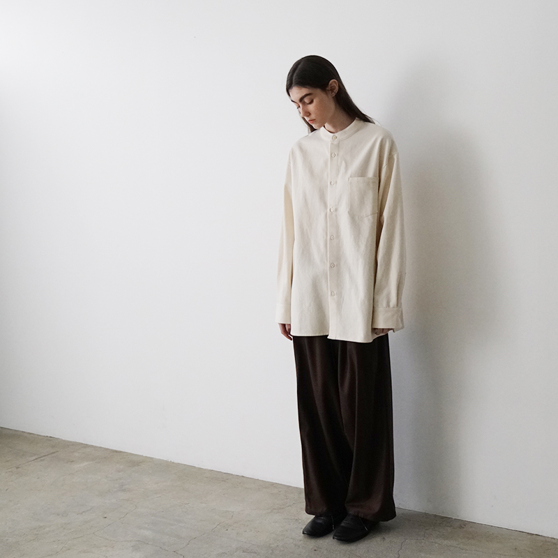 VUm wide stand collar shirts COTTON WOOL OFF WHITE vum-sht-008 着用スタイリング