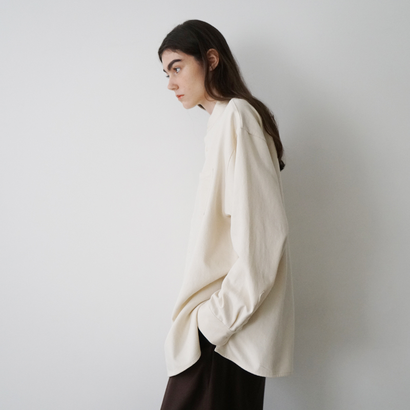 VUm wide stand collar shirts COTTON WOOL OFF WHITE vum-sht-008 サイドスタイル