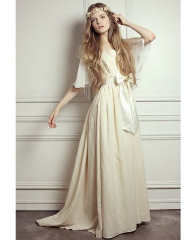 Palm wedding order made.Palm maison×hoshiオーガニックフレア袖のトッププリーツギャザードレス