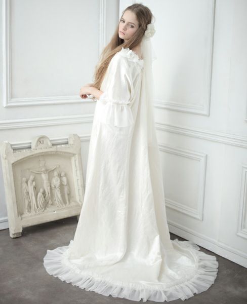 Palm wedding order made. Palm maison×hoshiヘンプシルクのフリル付きチュニックドレス