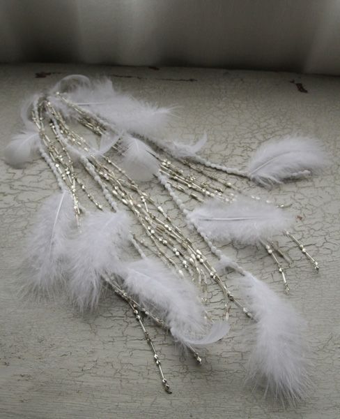 Palm wedding.hoshiアンティークビーズと羽の肩飾り