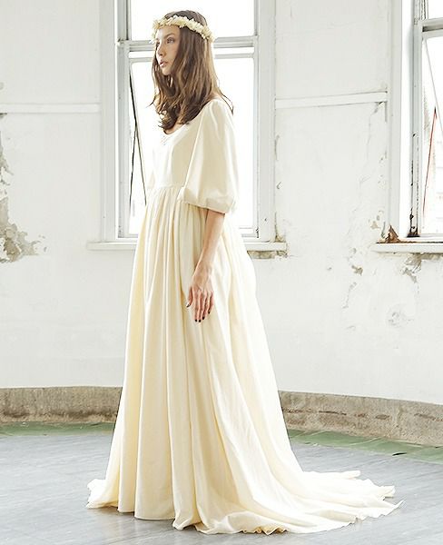 Palm wedding order made.HOSHI オーガニックコットンボリューム袖バックティアードドレス