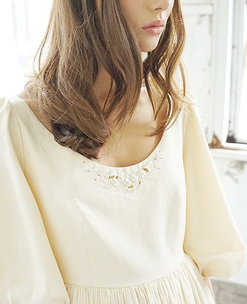 Palm wedding order made.HOSHI オーガニックコットンボリューム袖バックティアードドレス