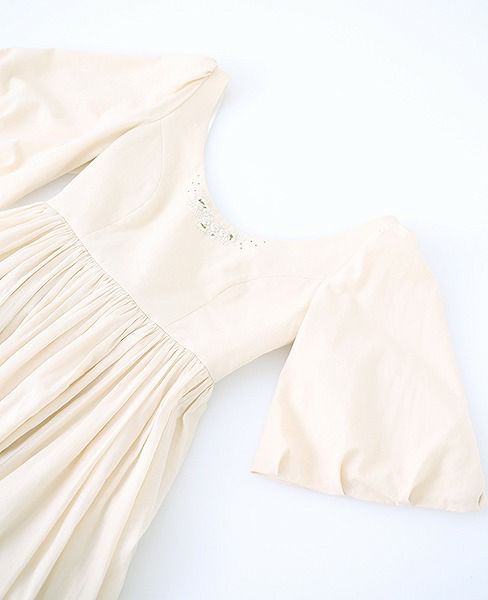 Palm wedding order made.HOSHI オーガニックコットンボリューム袖バックティアードドレス