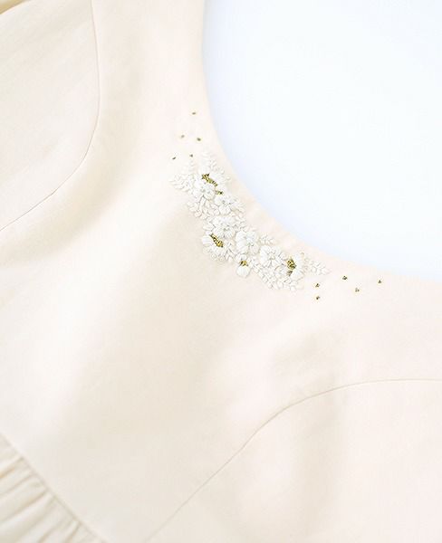 Palm wedding order made.HOSHI オーガニックコットンボリューム袖バックティアードドレス