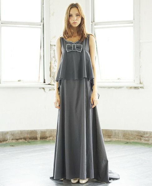 Palm wedding order made.HOSHI オーガニックコットンペプラムブラックドレス