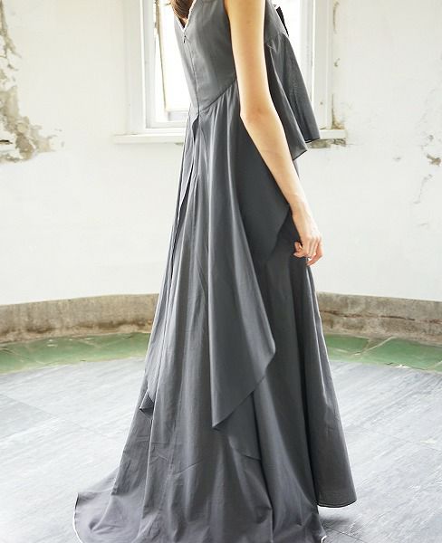 Palm wedding order made.HOSHI オーガニックコットンペプラムブラックドレス