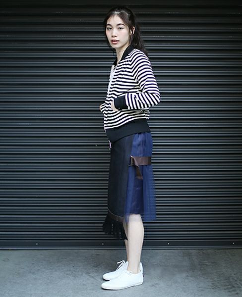 SWANLAKE バックチュールフリンジスカート[navy]