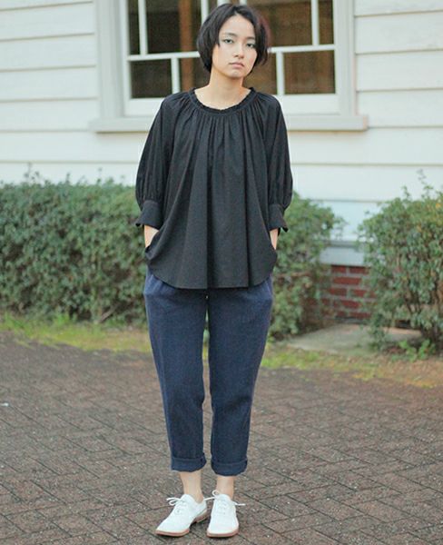 SI-HIRAI.DRAPE BLOUSE BLACK(CHSS16-3309)