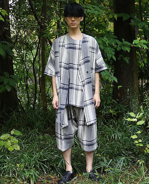 YANTOR.Amunzen Check Haori Coat[Y173CO03/BLUE]
