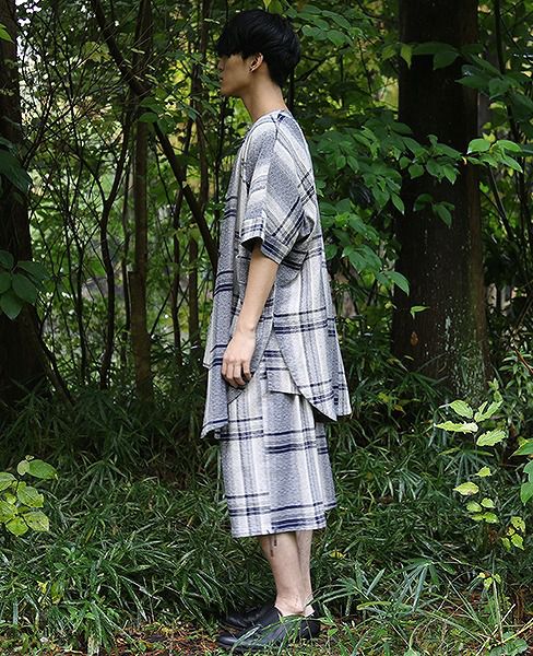 YANTOR.Amunzen Check Haori Coat[Y173CO03/BLUE]