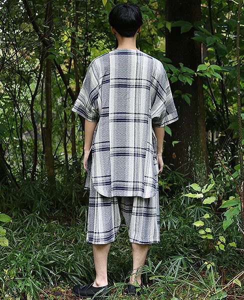 YANTOR.Amunzen Check Haori Coat[Y173CO03/BLUE]