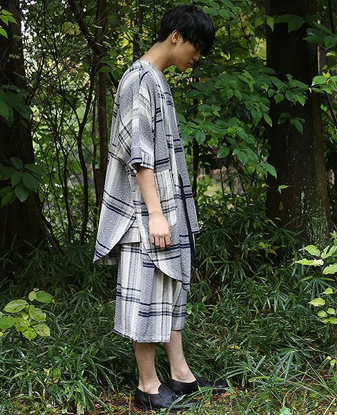 YANTOR.Amunzen Check Haori Coat[Y173CO03/BLUE]