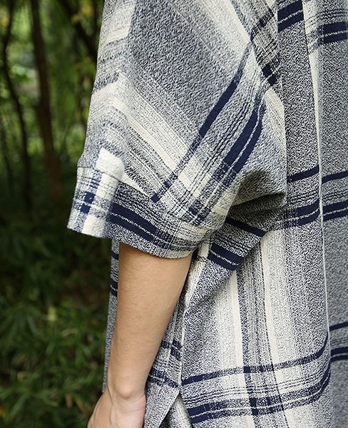 YANTOR Amunzen Check Haori Coat[Y173CO03/BLUE]