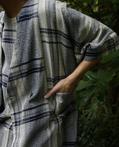 YANTOR.Amunzen Check Haori Coat[Y173CO03/BLUE]
