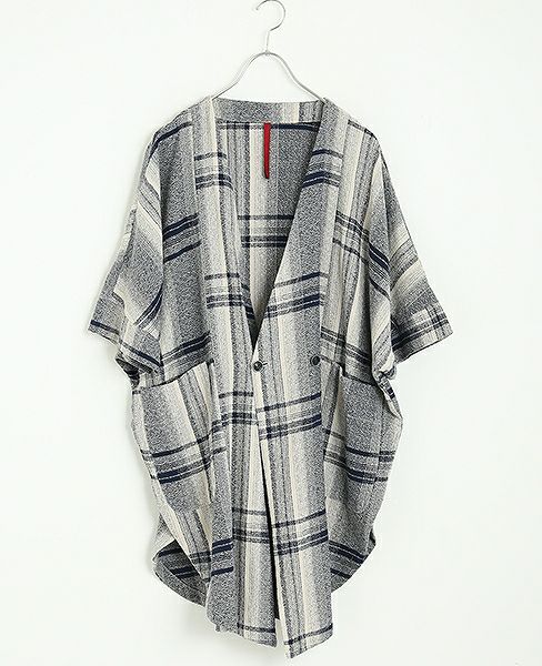 YANTOR.Amunzen Check Haori Coat[Y173CO03/BLUE]