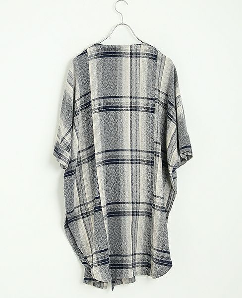 YANTOR.Amunzen Check Haori Coat[Y173CO03/BLUE]