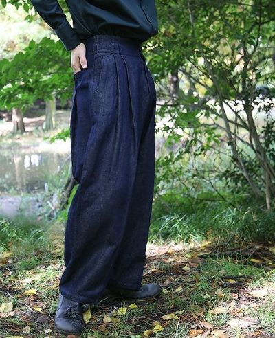 YANTOR.Linen Denim 1:2 tuck Pants[Y173PT05/BLUE]